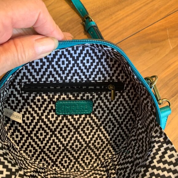 Ampere purse, cross body, mini, holds iphone, round, vegan leather, turquoise - Picture 6 of 16